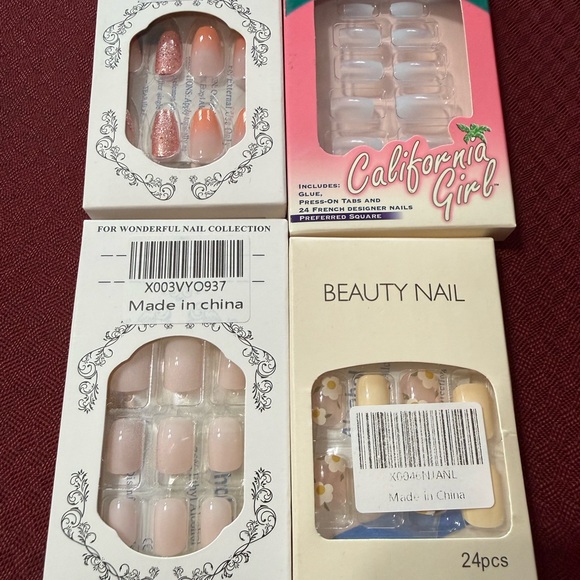 Assorted Press-On Nail Sets – Pink Peach Glitter & Floral